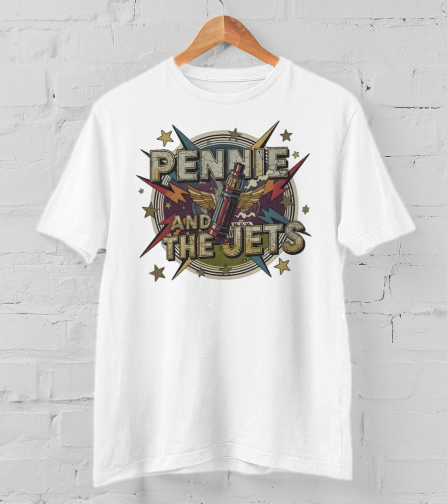Pennie And The Jets Retro Style Music Rocket Winged Stars T-Shirt