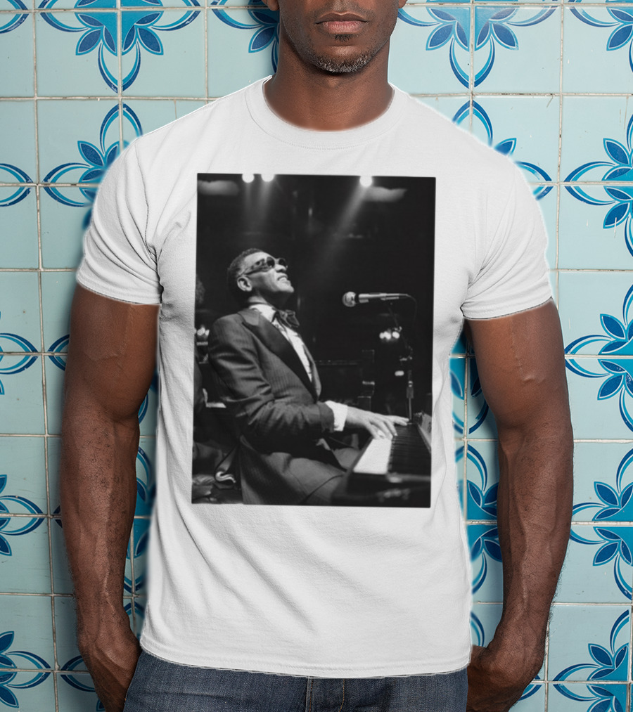 Ray Charles Live On Stage At The Piano In Black And White T-Shirt