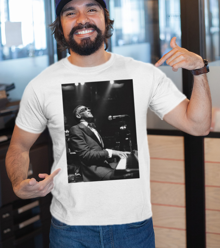 Ray Charles Live On Stage At The Piano In Black And White T-Shirt