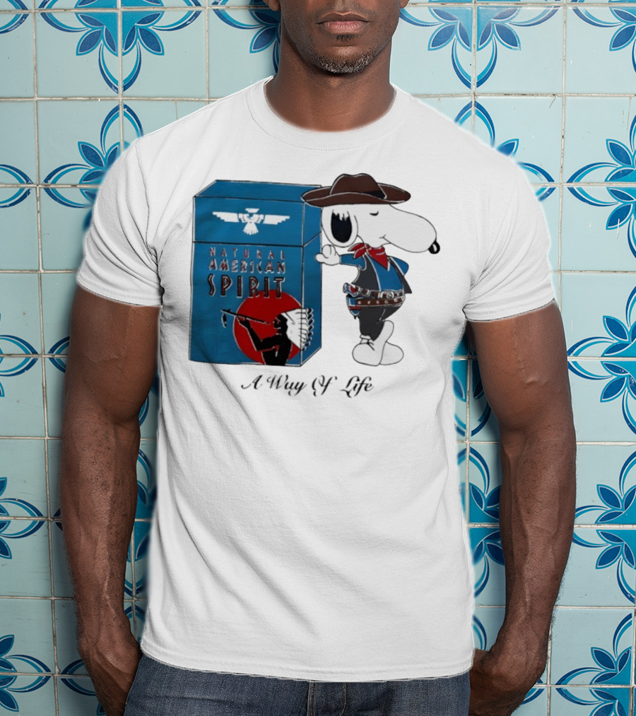 Snoopy Natural American Spirit A Way Of Life Cowboy Blue T-Shirt
