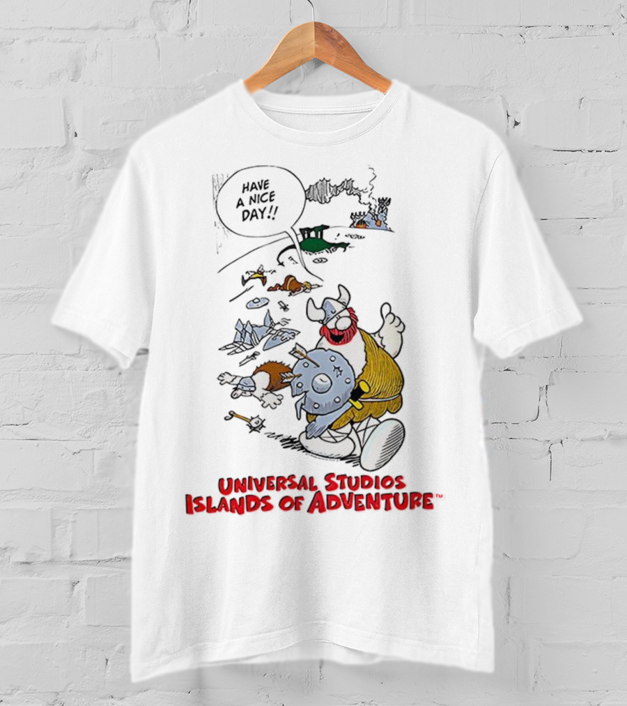Universal Studios Islands Of Adventure Viking Have A Nice Day Vintage Cartoon T-Shirt