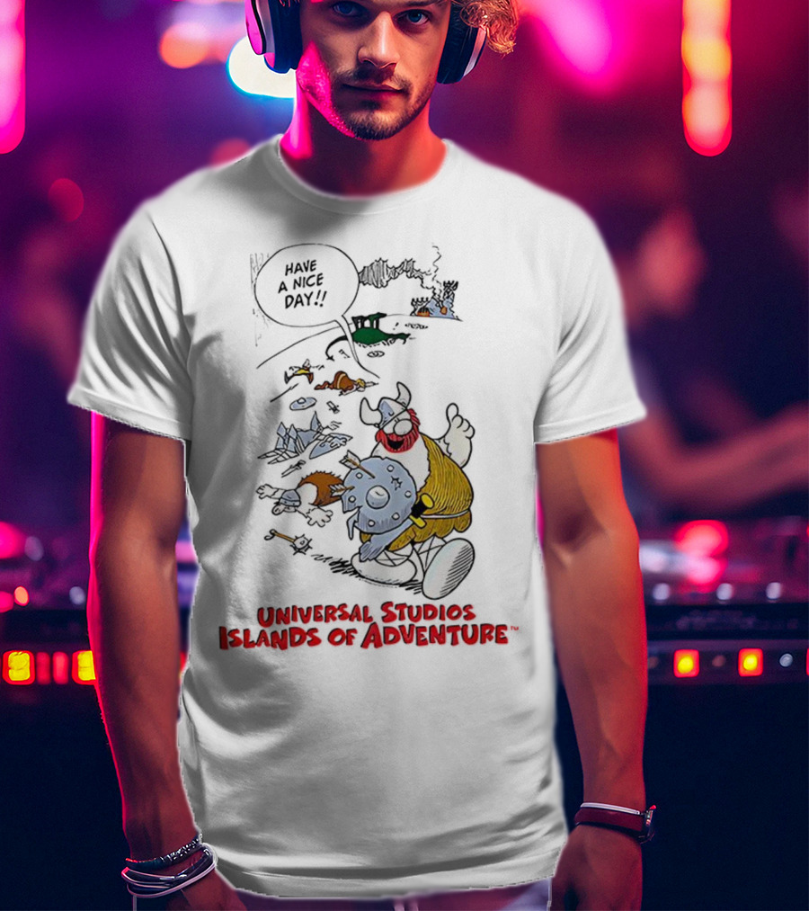 Universal Studios Islands Of Adventure Viking Have A Nice Day Vintage Cartoon T-Shirt