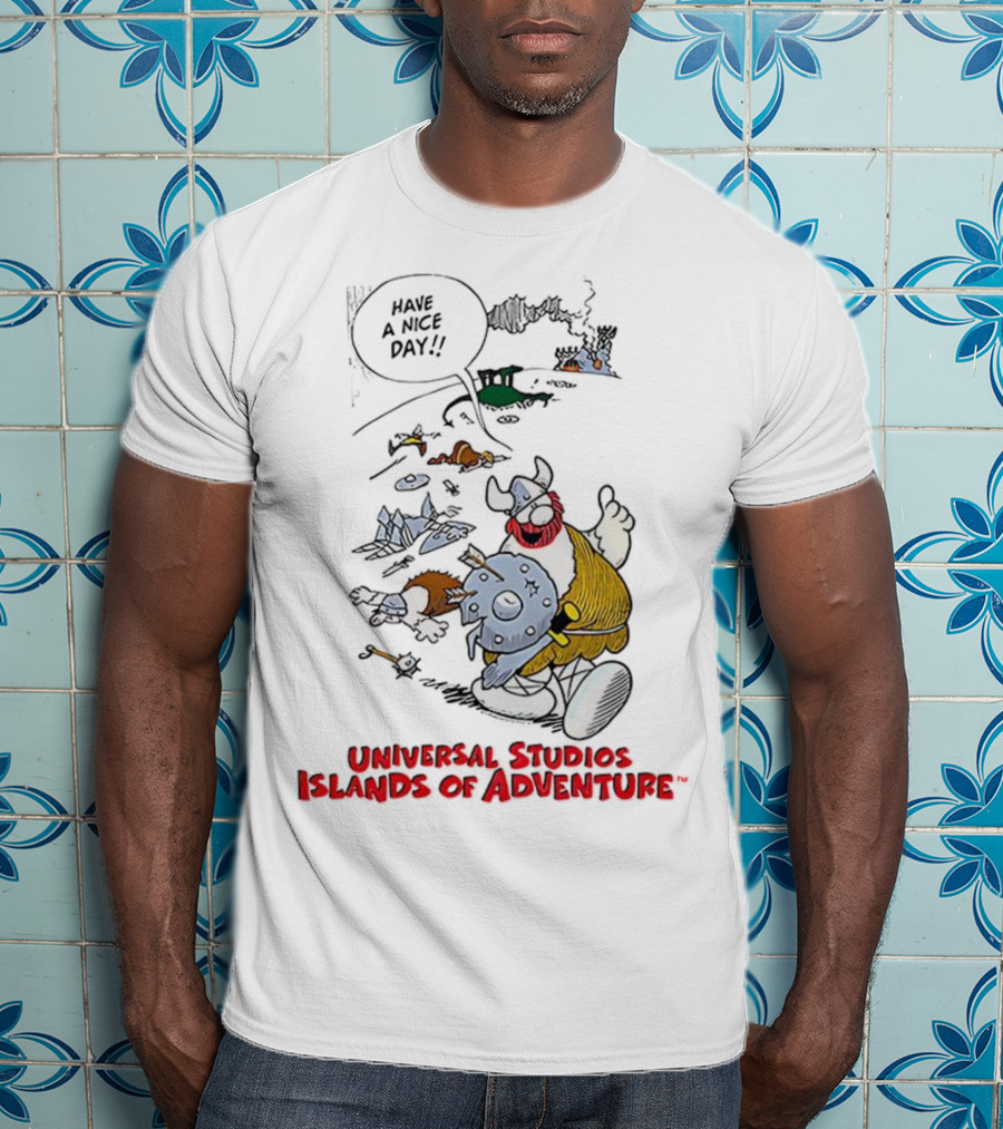 Universal Studios Islands Of Adventure Viking Have A Nice Day Vintage Cartoon T-Shirt