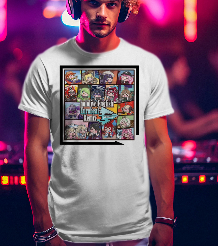Hololive English Eurobeat Remix Album Characters Compilation T-Shirt