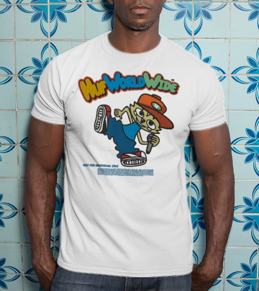 HUF Worldwide Chop Kick Block Character With Red Hat And Microphone T-Shirt