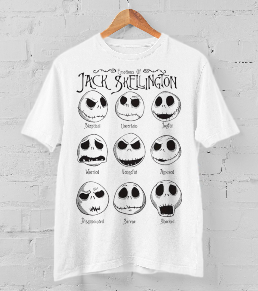 Painajainen Ennen Joulua Emotions Of Jack Skellington Surprised Skeptical Embarrassed Nervous Frustrated Panic Sad T-Shirt