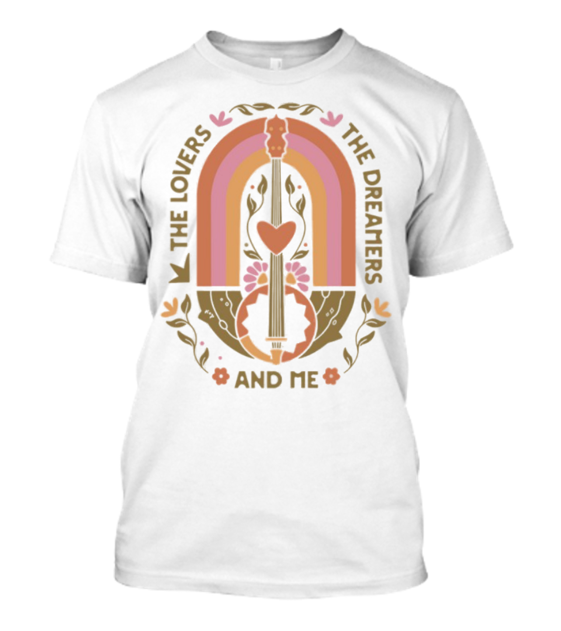 The Lovers The Dreamers And Me Rainbow Guitar Floral Design T-Shirt