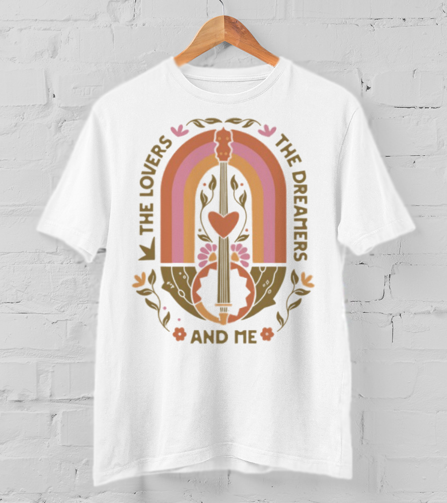 The Lovers The Dreamers And Me Rainbow Guitar Floral Design T-Shirt