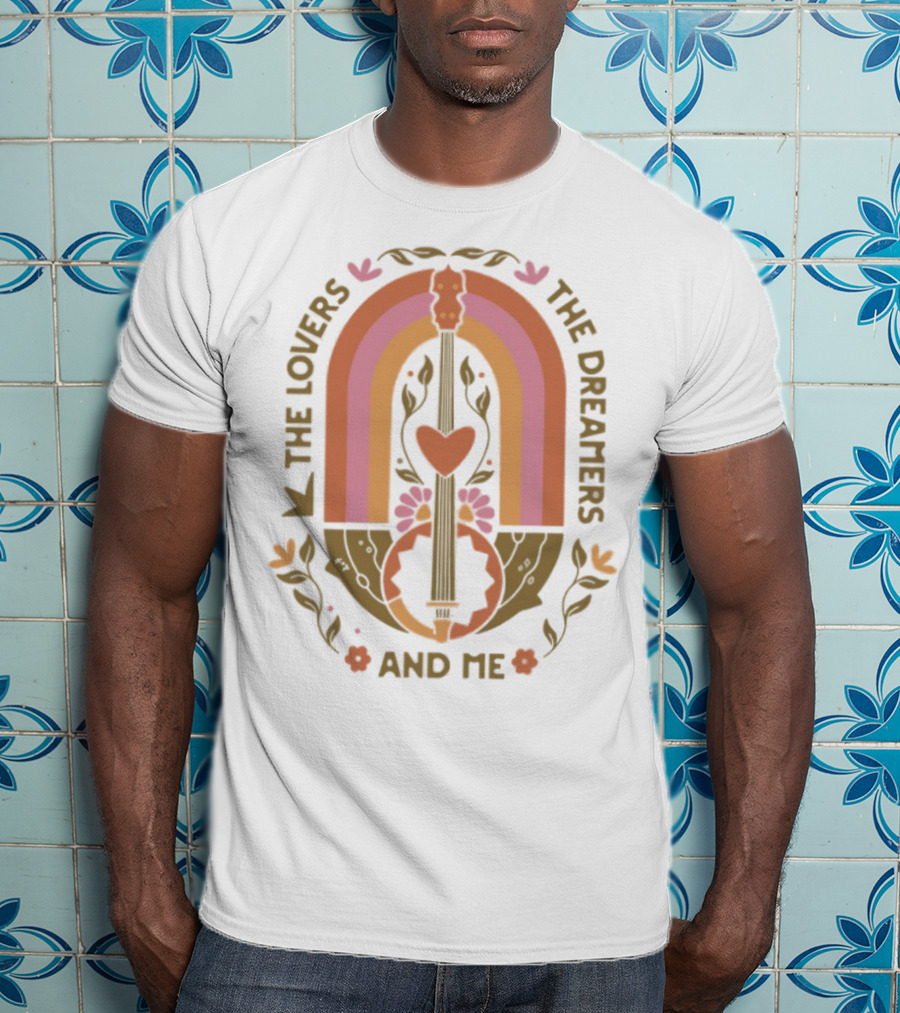 The Lovers The Dreamers And Me Rainbow Guitar Floral Design T-Shirt