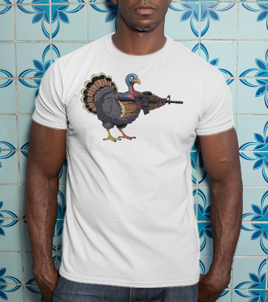 Triggered Turkey With Rifle Weapon T-Shirt