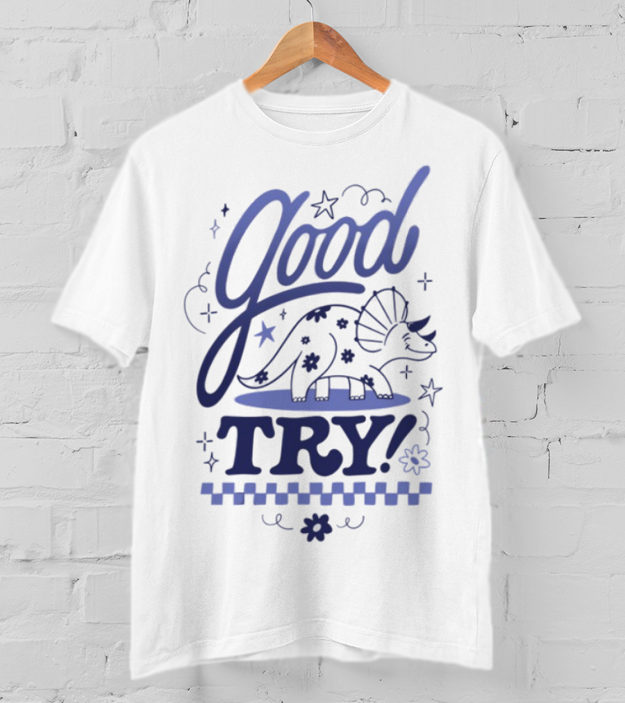 Good Try Dinosaur Stars Retro Theme T-Shirt
