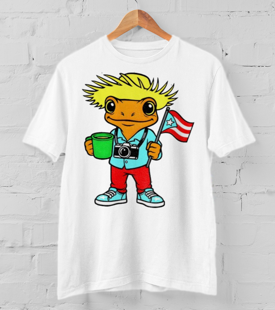 Bad Bunny Puerto Rico Super Bowl 2025 Coquí Character With Flag And Camera T-Shirt