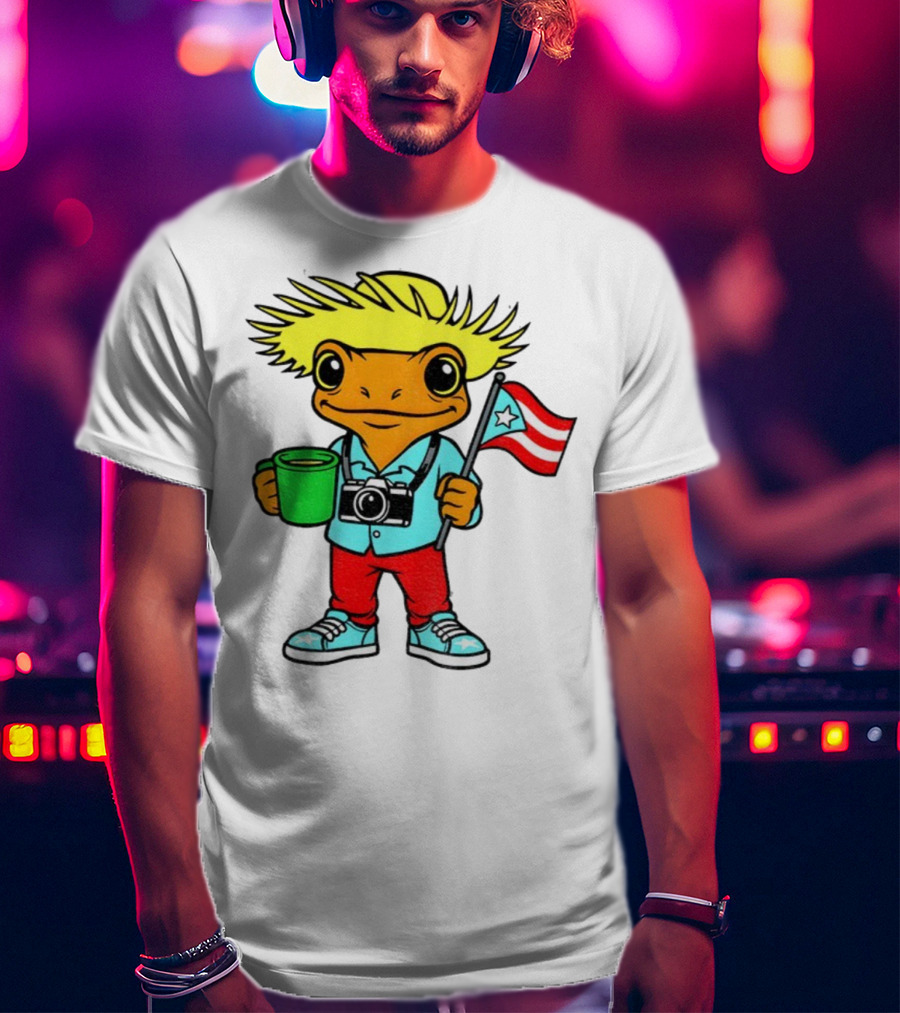 Bad Bunny Puerto Rico Super Bowl 2025 Coquí Character With Flag And Camera T-Shirt