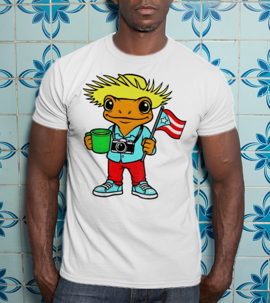 Bad Bunny Puerto Rico Super Bowl 2025 Coquí Character With Flag And Camera T-Shirt