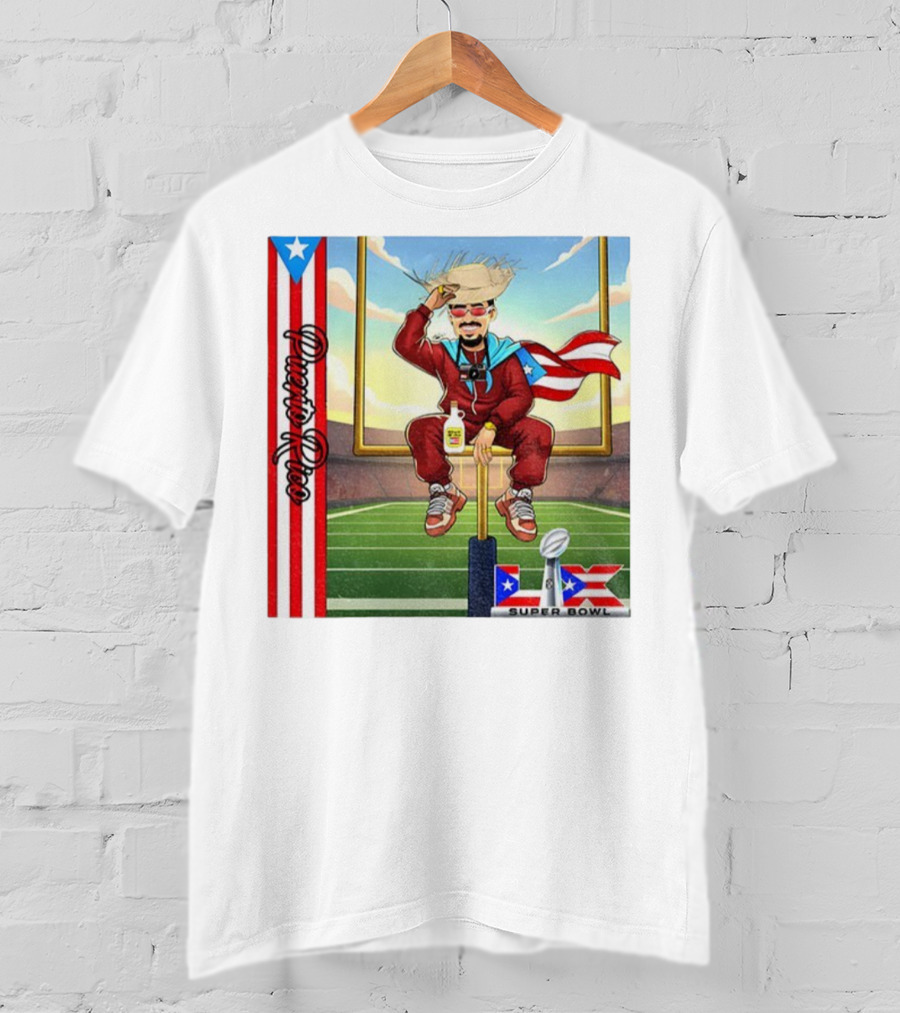 Bad Bunny Boricua Pride NFL Super Bowl LIX Football T-Shirt
