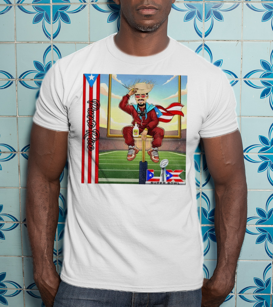 Bad Bunny Boricua Pride NFL Super Bowl LIX Football T-Shirt