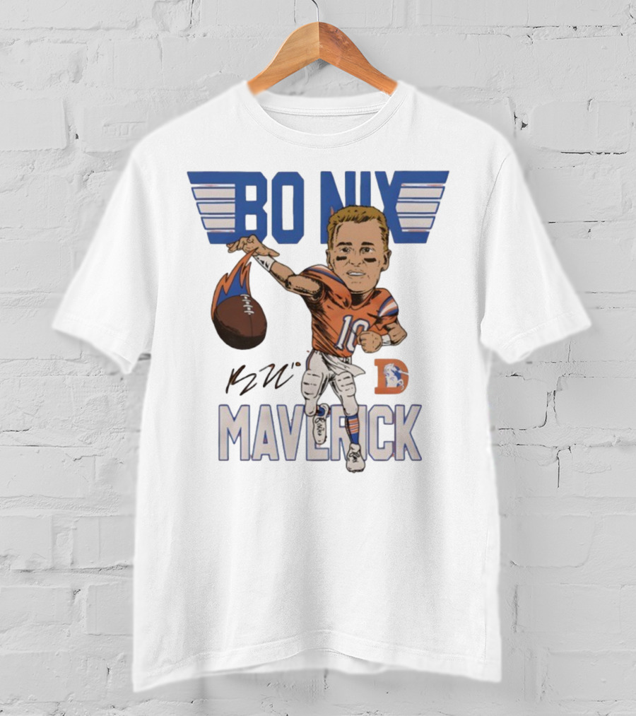 Bo Nix Maverick Broncos Signature Football Player Illustration T-Shirt