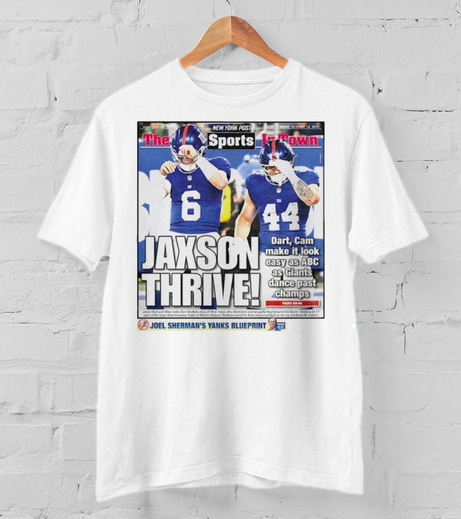 New York Post Jaxson Dart Cam Skattebo Giants Thrive Edition T-Shirt