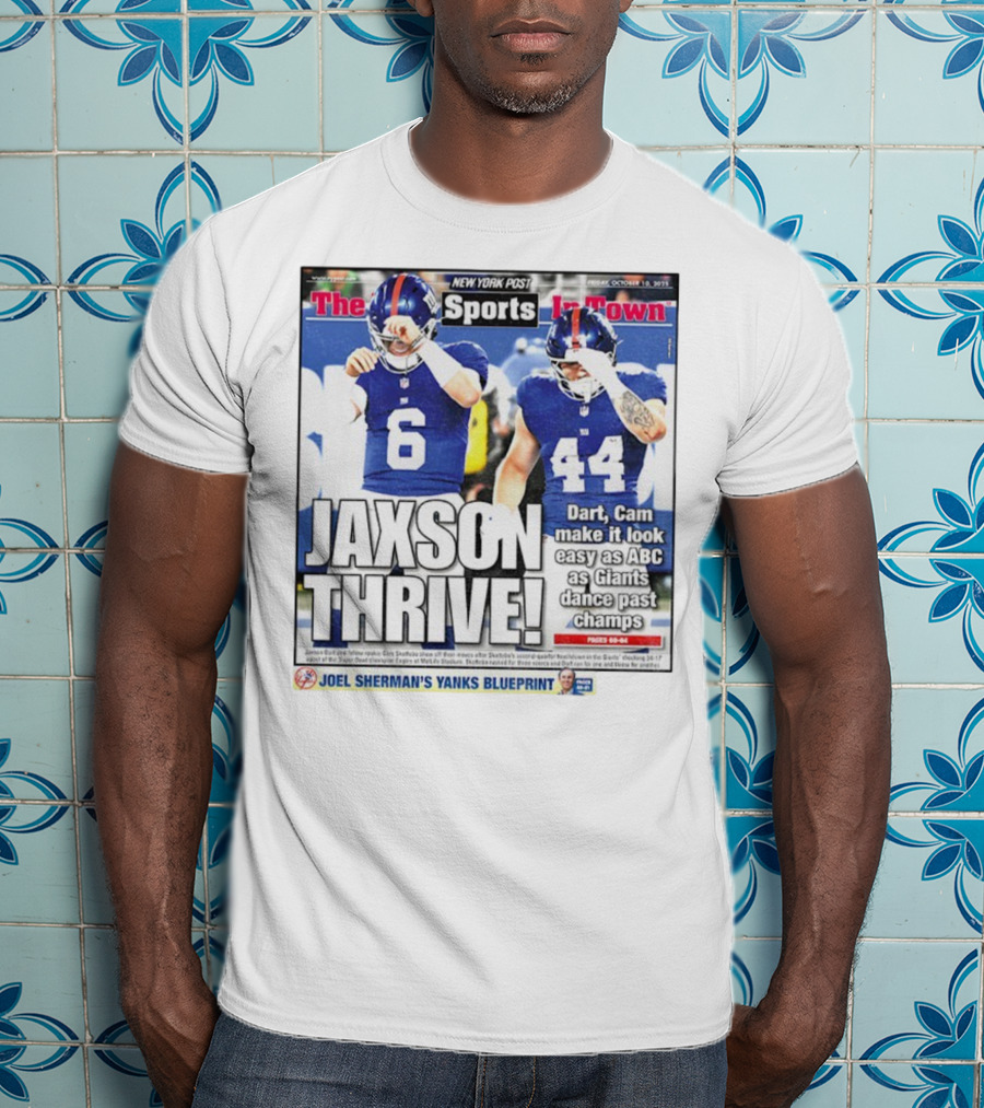 New York Post Jaxson Dart Cam Skattebo Giants Thrive Edition T-Shirt