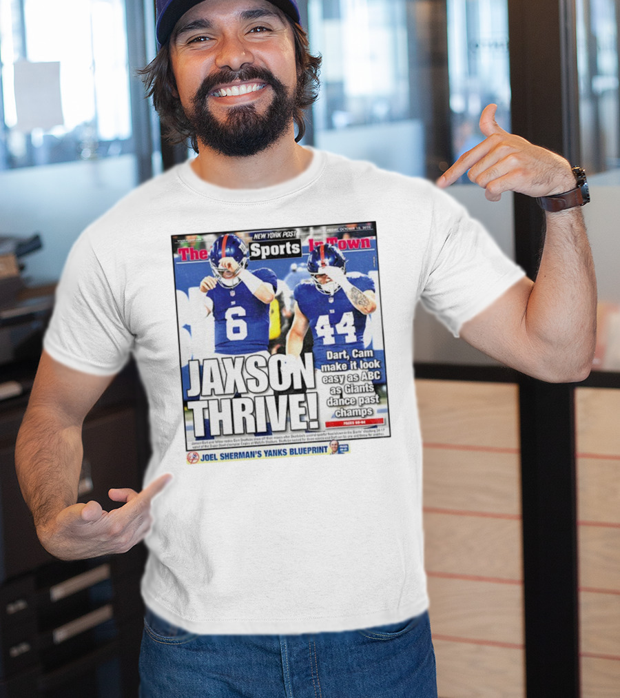 New York Post Jaxson Dart Cam Skattebo Giants Thrive Edition T-Shirt