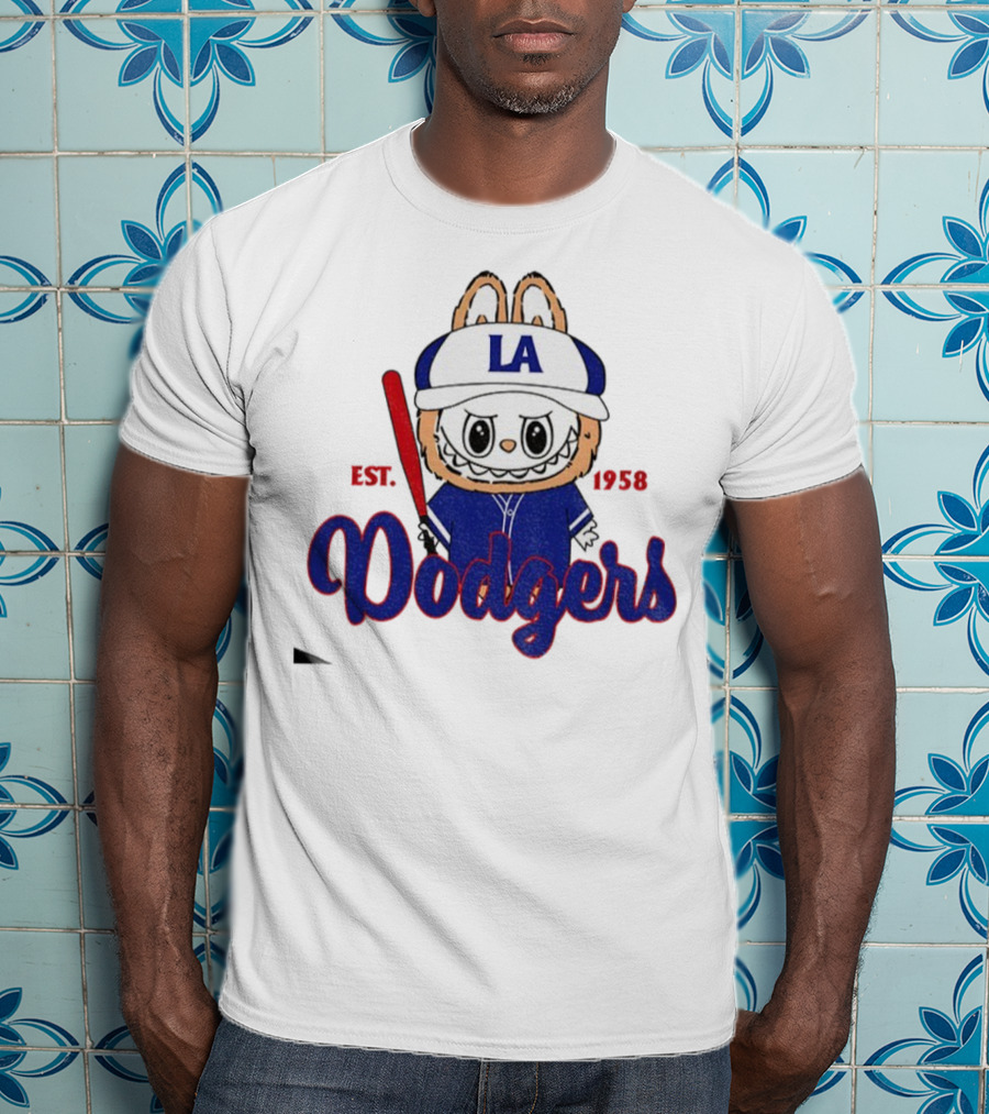 Cute Monster Labubu Los Angeles Dodgers Est 1958 Baseball MLB T-Shirt