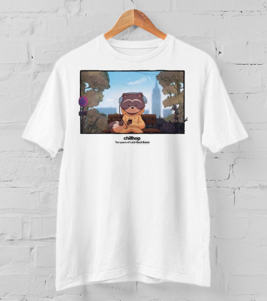 10 Years Of Chillhop Raccoon Listening To Music In Park T-Shirt