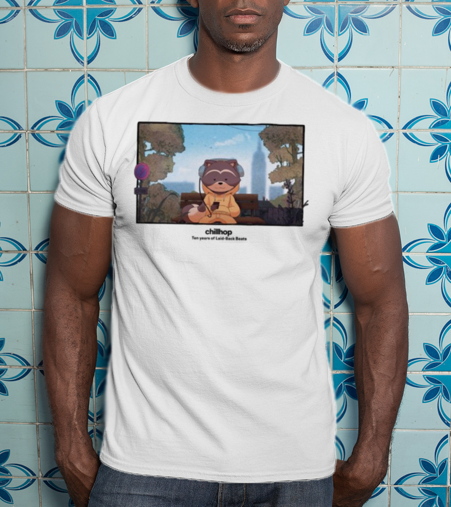 10 Years Of Chillhop Raccoon Listening To Music In Park T-Shirt