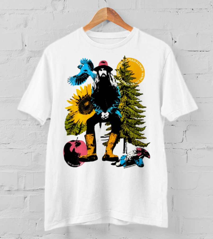 All Things Must Pass George Harrison Sunflower Tree Bird Apple T-Shirt