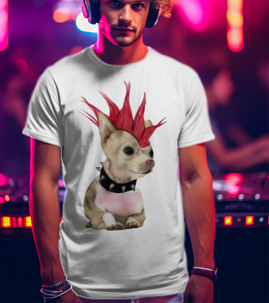Alt Pup Punk Chihuahua Mohawk Spiked Collar T-Shirt