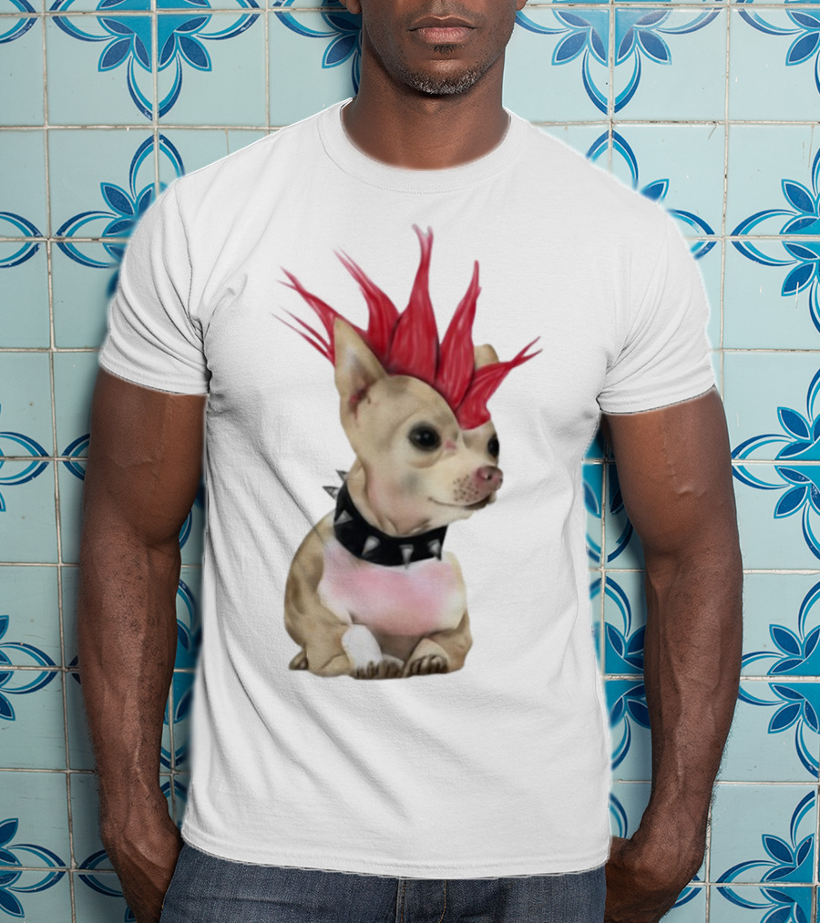 Alt Pup Punk Chihuahua Mohawk Spiked Collar T-Shirt