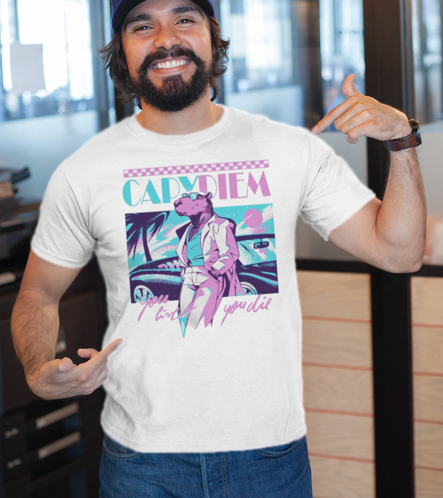 Capydiem Retro Cool Capybara You Live You Die 80s Aesthetic T-Shirt