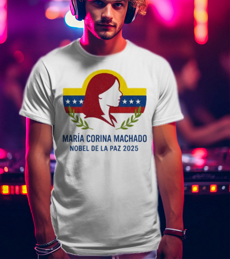 María Corina Machado Nobel De La Paz 2025 Venezuelan Flag Laurels T-Shirt