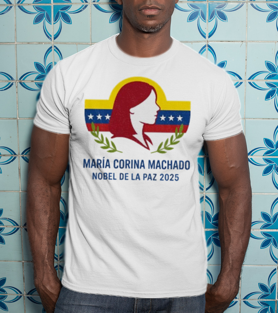María Corina Machado Nobel De La Paz 2025 Venezuelan Flag Laurels T-Shirt