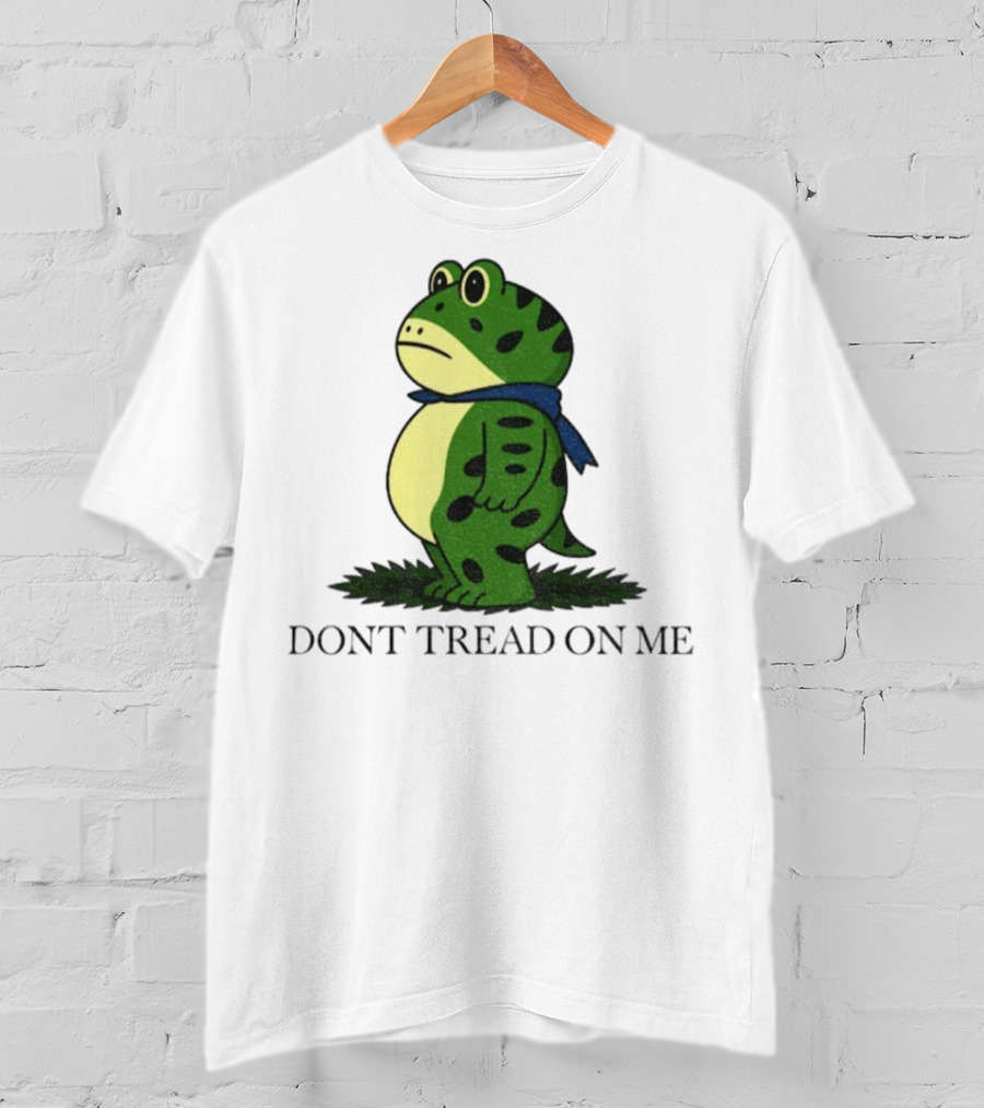 Portland Frog Don't Tread On Me Funny Protest Comic Style Green Frog With Blue Scarf T-Shirt
