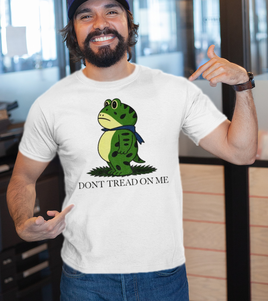 Portland Frog Don't Tread On Me Funny Protest Comic Style Green Frog With Blue Scarf T-Shirt