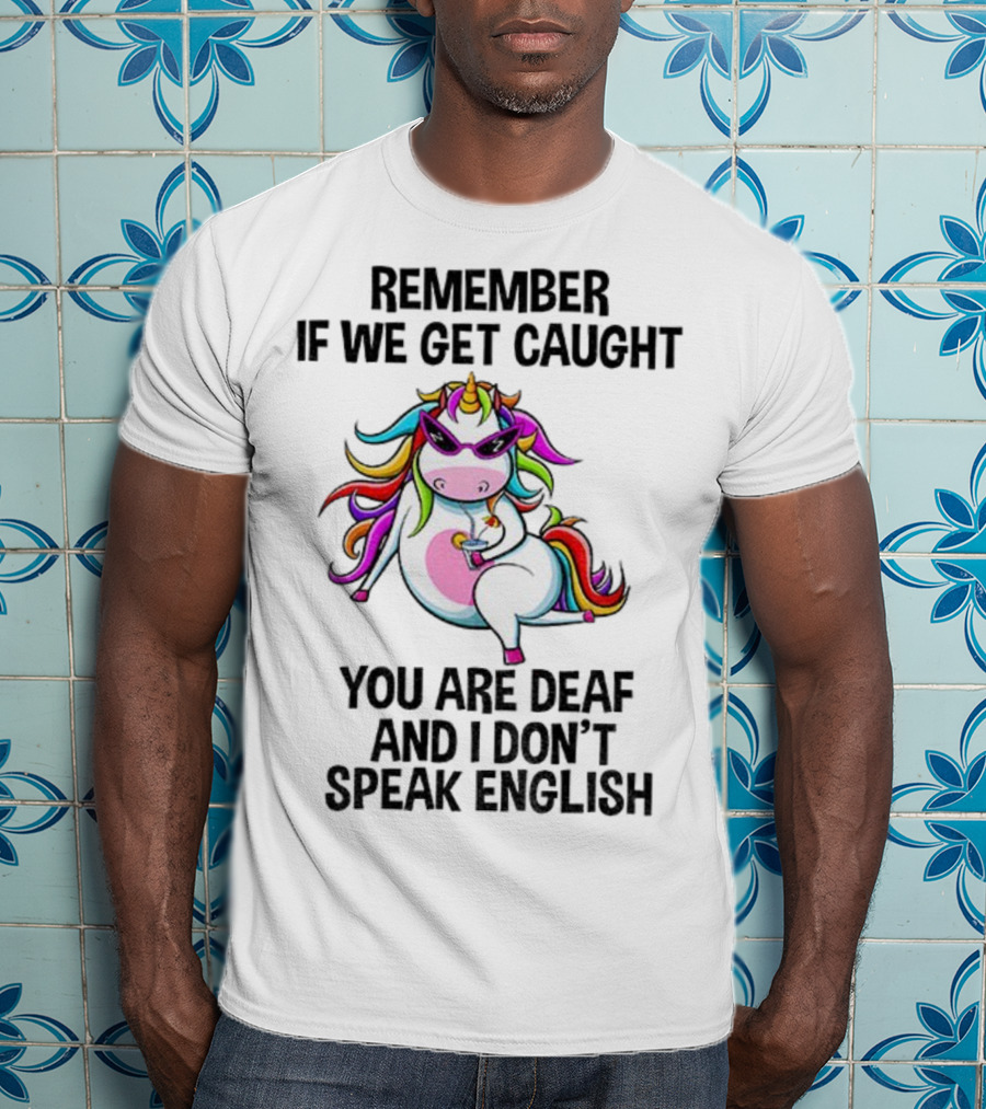 Unicorn Remember If We Get Caught You Are Deaf And I Don’t Speak English Rainbow Sunglasses T-Shirt