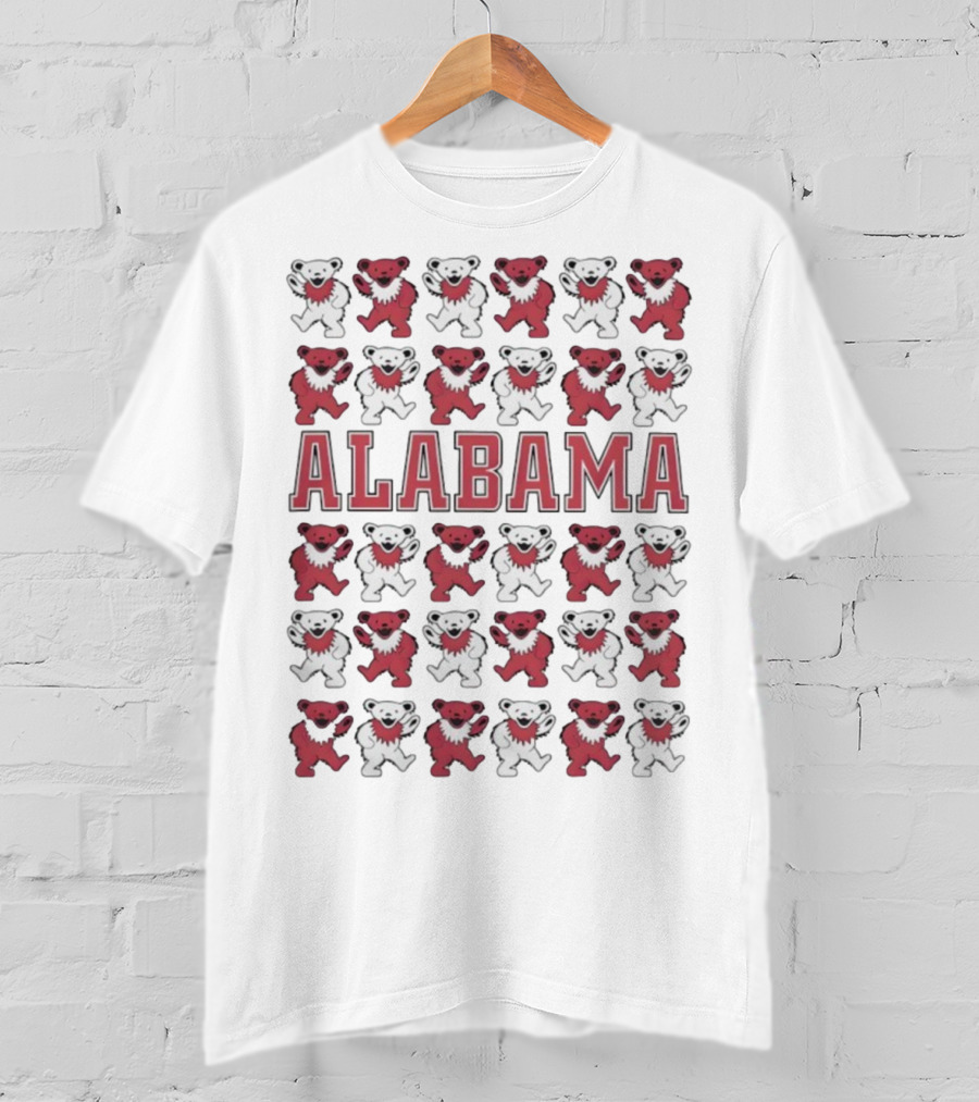 Alabama Crimson Tide Grateful Dead Bears Pattern T-Shirt