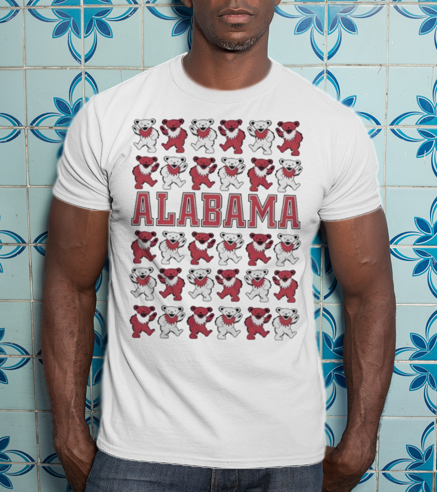 Alabama Crimson Tide Grateful Dead Bears Pattern T-Shirt