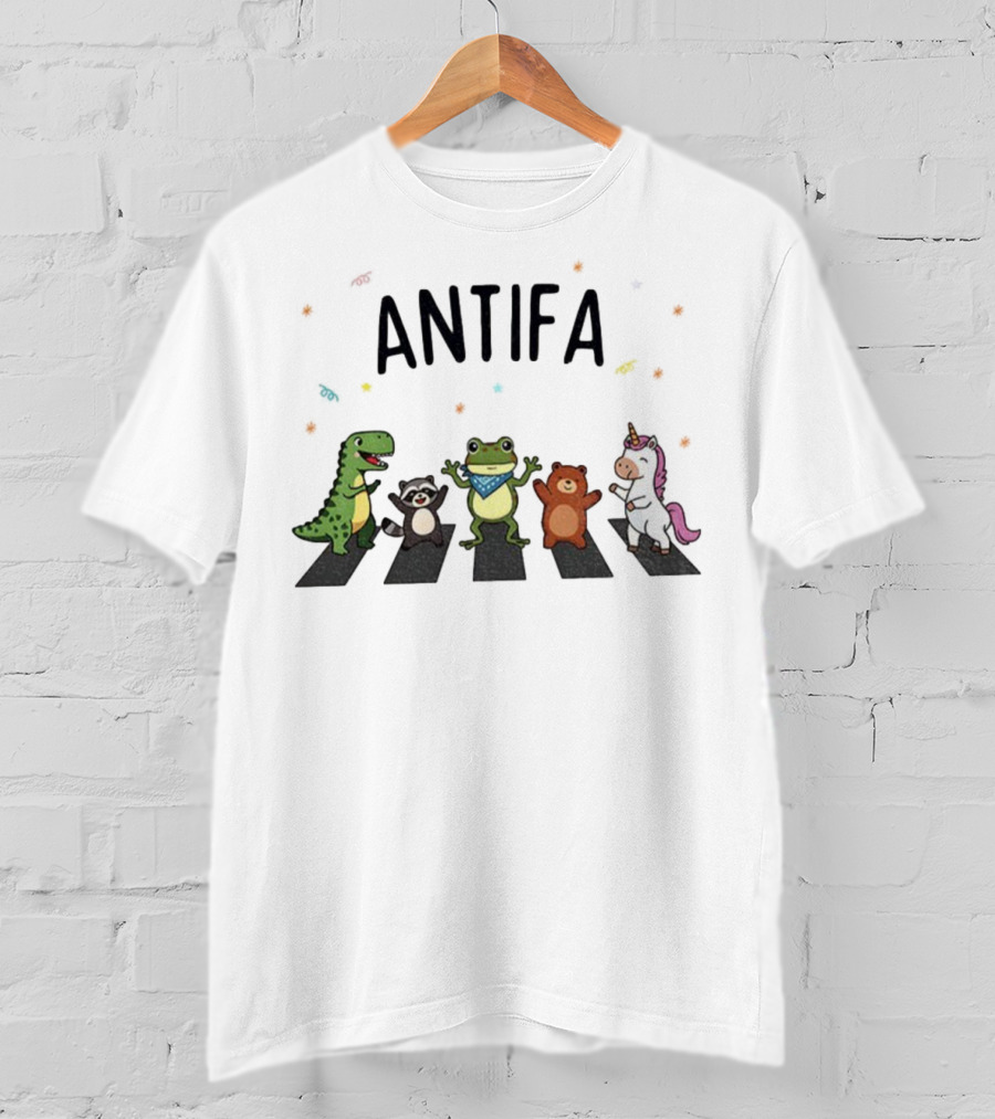 Antifa Frog Dinosaur Raccoon Unicorn Abbey Road Protest T-Shirt