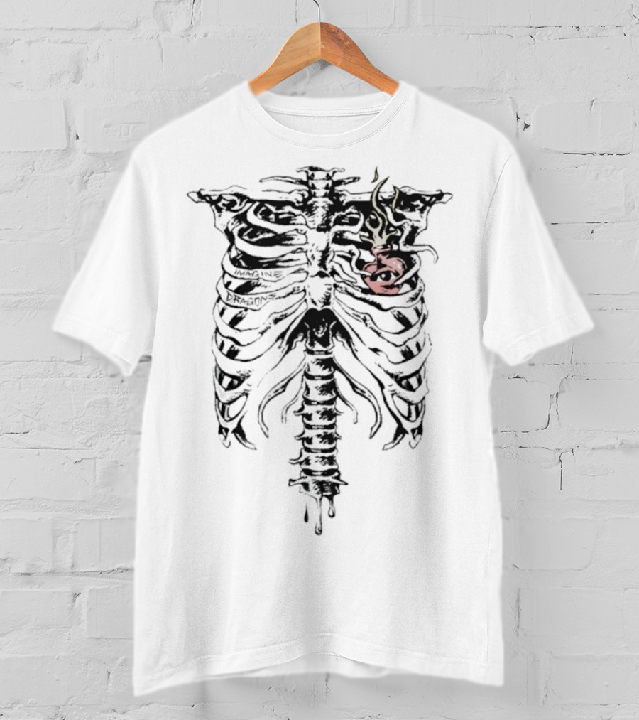 Feel It In My Bones Skeleton Ribcage Flaming Heart T-Shirt
