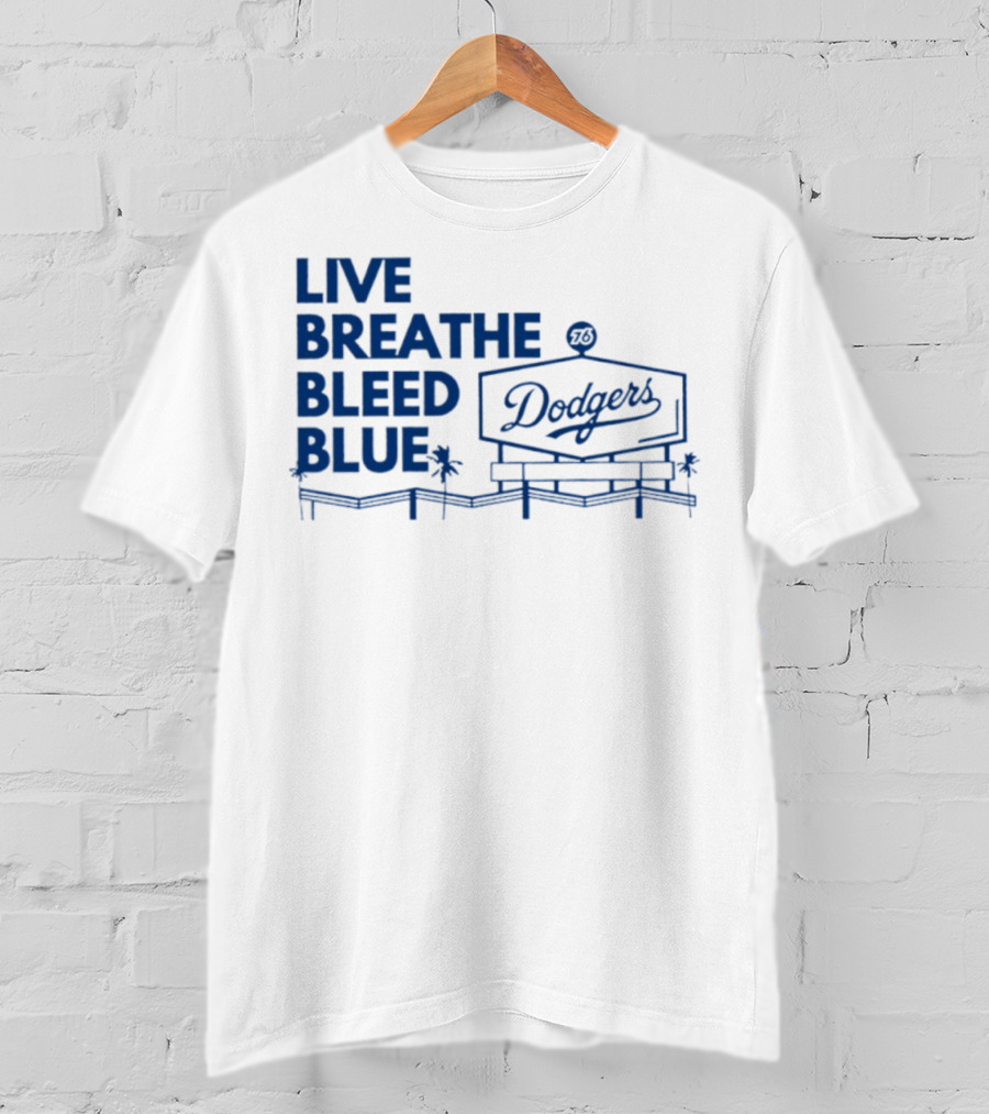 Live Breathe Bleed Blue Dodgers Logo Palm Trees T-Shirt