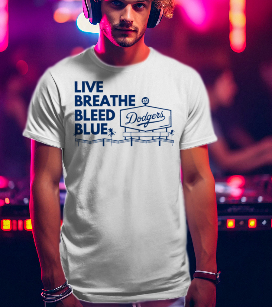 Live Breathe Bleed Blue Dodgers Logo Palm Trees T-Shirt