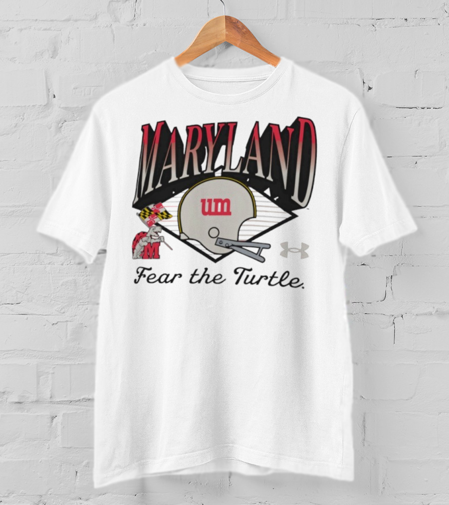 Maryland Terrapins Fear The Turtle UM Football Helmet And Under Armour Logo T-Shirt