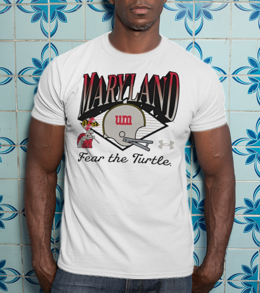 Maryland Terrapins Fear The Turtle UM Football Helmet And Under Armour Logo T-Shirt