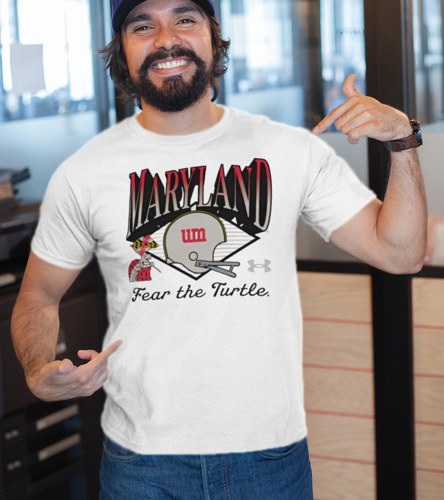 Maryland Terrapins Fear The Turtle UM Football Helmet And Under Armour Logo T-Shirt