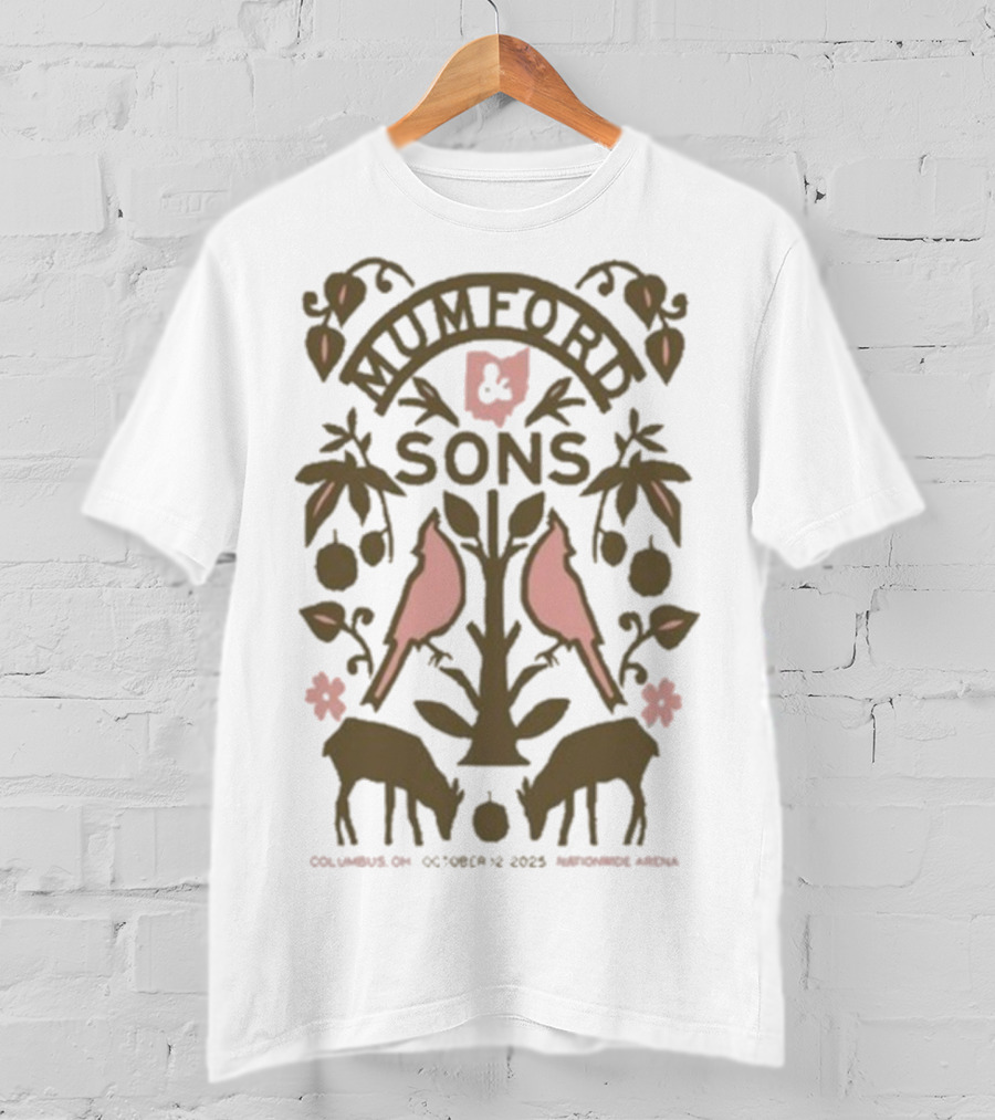 Mumford & Sons Nationwide Arena October 12 2025 Columbus OH Tour Birds And Deer Design T-Shirt