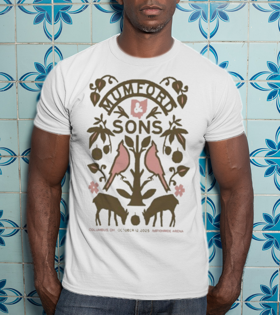 Mumford & Sons Nationwide Arena October 12 2025 Columbus OH Tour Birds And Deer Design T-Shirt