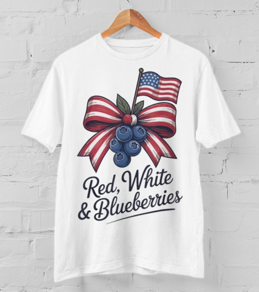 Red White Blueberries American Flag Bow T-Shirt