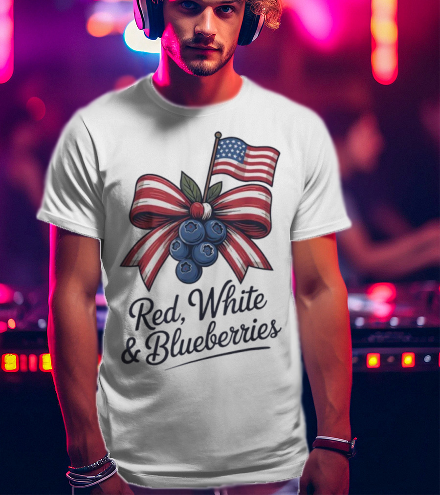 Red White Blueberries American Flag Bow T-Shirt
