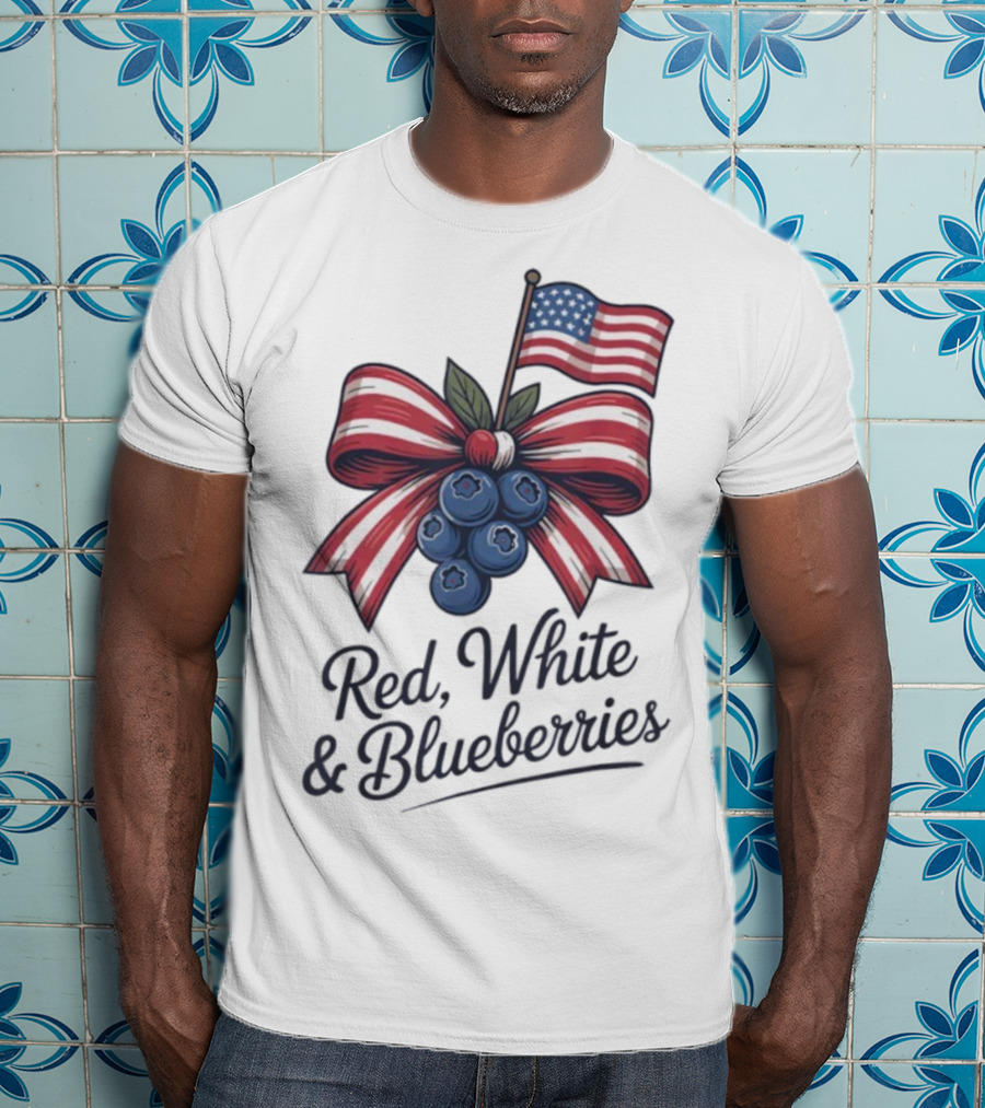 Red White Blueberries American Flag Bow T-Shirt